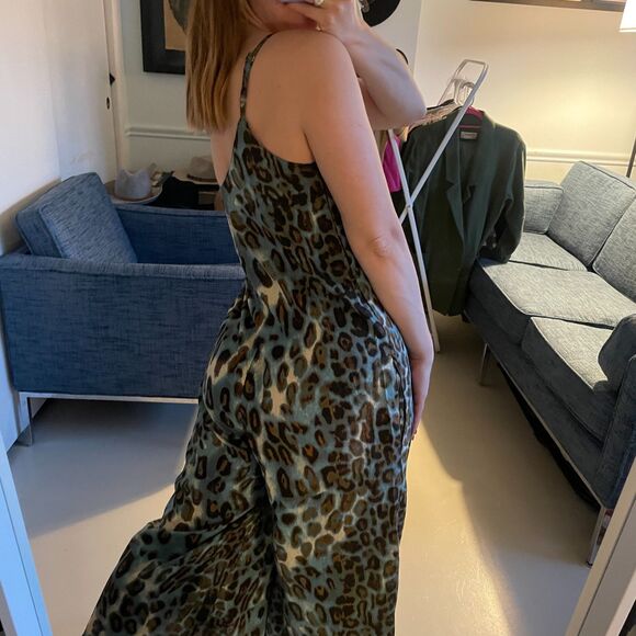 Raga Leopard Sleeveless Adjustable Loose Jumpsuit Blue Brown Small - Picture 3 of 10